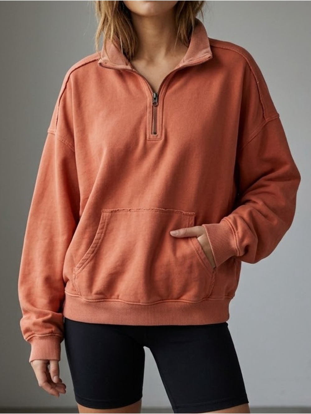 aerie oversized Quarter-Zip Pullover Hoodie in Burnt Orange